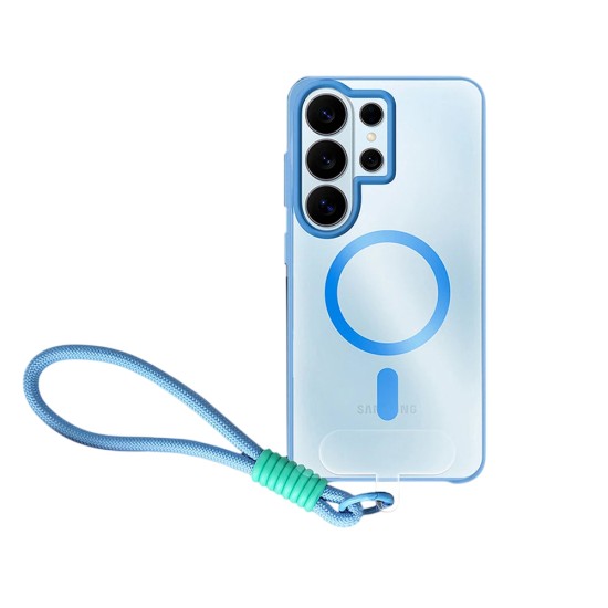 Capa de Silicone Designer Magnética com Cordão para Samsung Galaxy S26 Ultra Azul